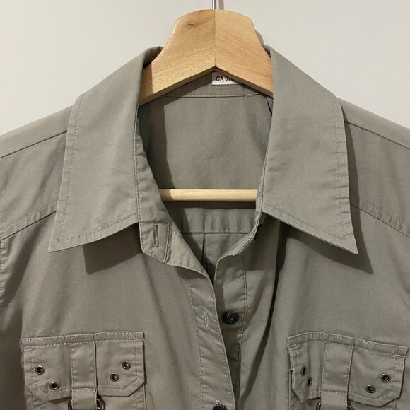 Vintage 90s Grey Button Down Shirt with Metal Hardware Cargo Utility Grunge Y2K - Picture 2 of 12